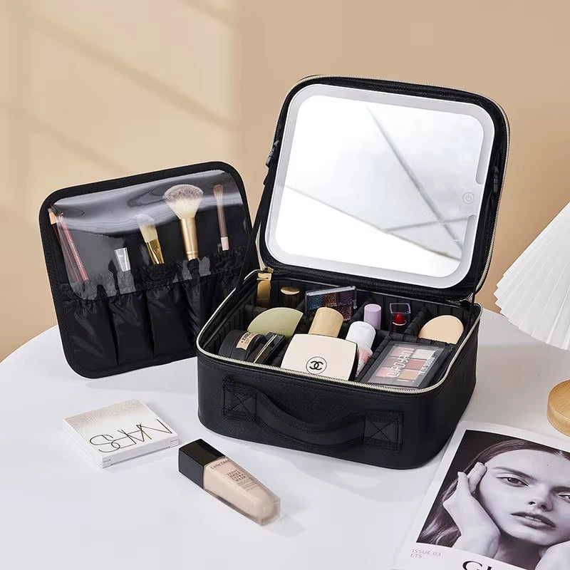 LED Cosmetic Case with Lights and Mirror Cosmetic Bag Large Capacity Premium Feeling Cosmetic Bag Luxury Makeup Bag